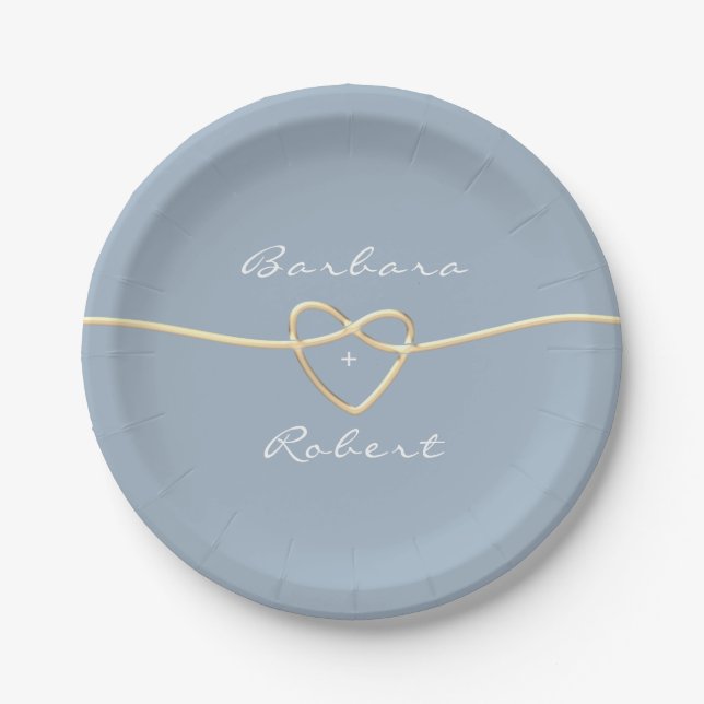 Dusty Blue Modern Wedding  Paper Plate (Front)