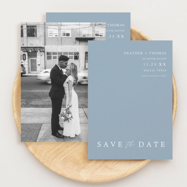 Dusty Blue Modern Wedding Photo Save The Dates Invitation (Creator Uploaded)