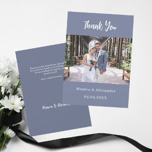 Dusty blue modern wedding photo thank you card