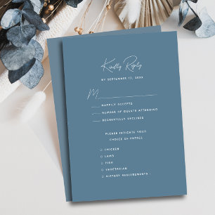 Dusty Blue Modern Whimsical Script Wedding RSVP Card