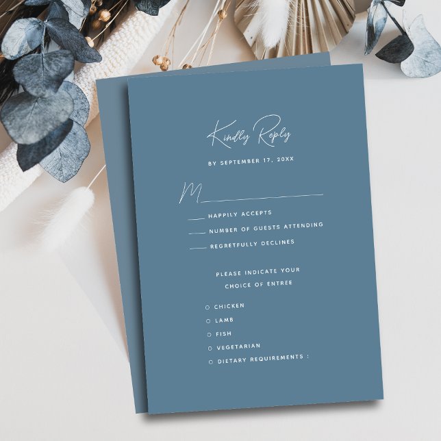 Dusty Blue Modern Whimsical Script Wedding RSVP Card (Creator Uploaded)