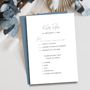 Dusty Blue Modern Whimsical Script Wedding RSVP Card