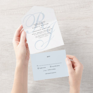 Dusty Blue Monogram All In One Wedding Invitation