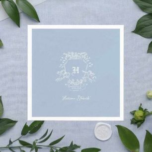 Dusty Blue Monogram Baby Shower Napkins