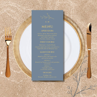 Dusty Blue Monogram Botanical Minimalist Wedding Menu