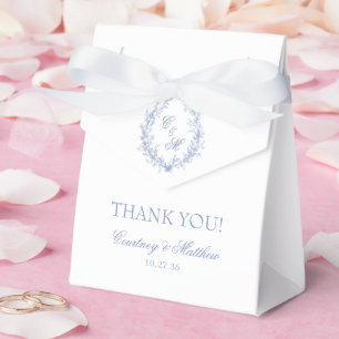 Dusty Blue Monogram Botanical Wreath Thank You Favour Box