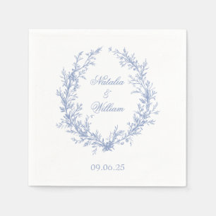 Dusty Blue Monogram Botanical Wreath Wedding Napkin