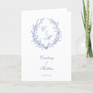 Dusty Blue Monogram Botanical Wreath Wedding Programme