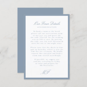 Dusty Blue Monogram Classic Wedding Details Info Enclosure Card