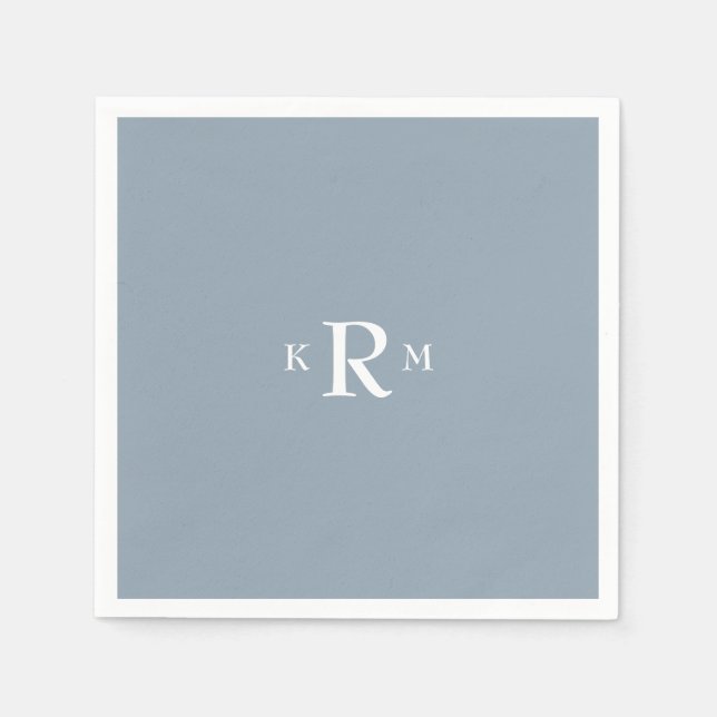 Dusty Blue Monogram Cocktail Napkins (Front)