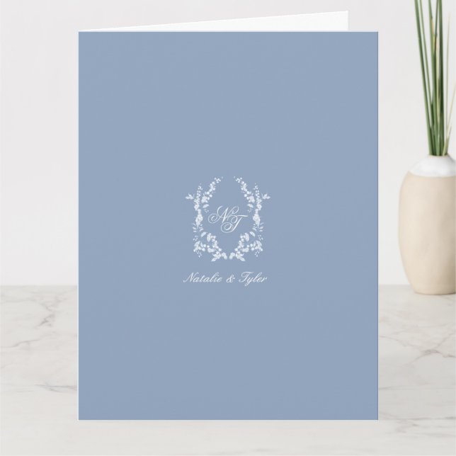 Dusty Blue Monogram Crest Thank You Card (Front)