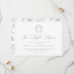 Dusty Blue Monogram Crest The Night Before Invite