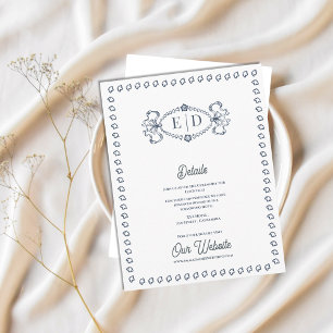 Dusty Blue Monogram Crest Wedding Details Enclosure Card