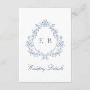 Dusty Blue Monogram Crest Wedding Details QR code Enclosure Card