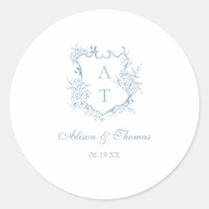 Dusty Blue Monogram Crest Wedding Envelope Seal