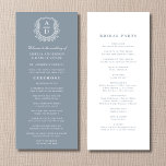 Dusty Blue Monogram Crest Wedding Program<br><div class="desc">Guide your guests through your special day with this Dusty Blue Monogram Crest Wedding Program. Featuring a soft, romantic hue and an elegant crest design, this program blends traditional charm with modern style. Your custom monogram adds a personalised touch, making it a beautiful keepsake. Ideal for classic, garden, or coastal...</div>