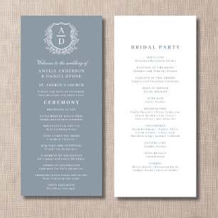 Dusty Blue Monogram Crest Wedding Program