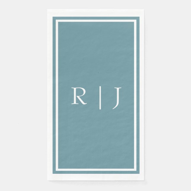 Dusty Blue Monogram Custom Name Simple Wedding Napkin (Front)