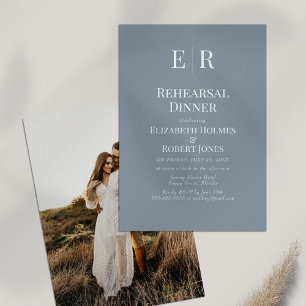 Dusty Blue Monogram Custom Photo Rehearsal Dinner Invitation