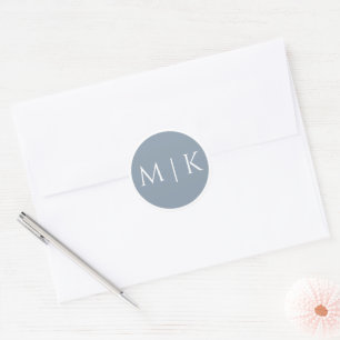 Dusty Blue Monogram Elegant Simple Minimal Wedding Classic Round Sticker