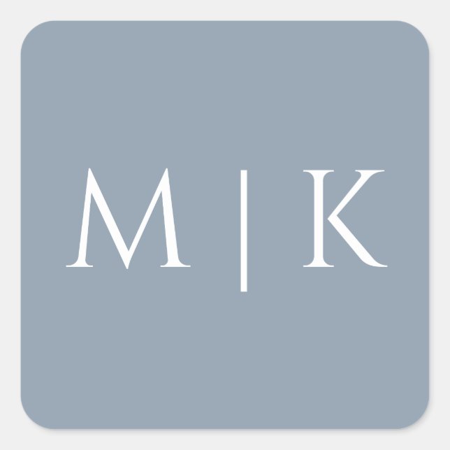 Dusty Blue Monogram Elegant Simple Minimal Wedding Square Sticker (Front)