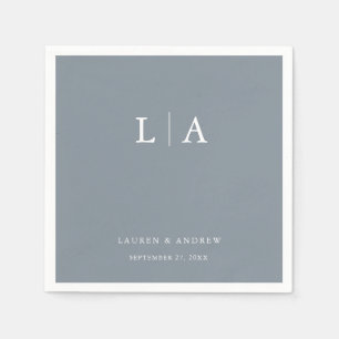 Dusty Blue Monogram Elegant Simple Wedding Napkins