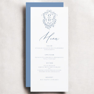 Dusty Blue Monogram Elegant Wedding Reception Menu