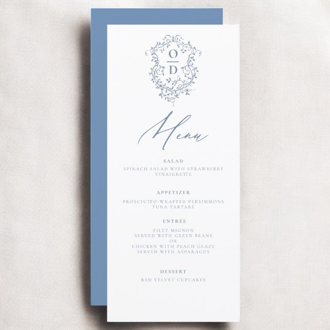 Dusty Blue Monogram Elegant Wedding Reception Menu (Creator Uploaded)