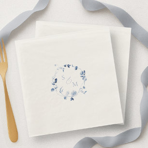 Dusty Blue Monogram Floral Wedding Napkin