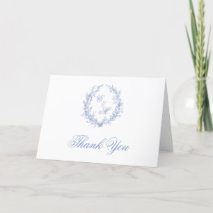 Dusty Blue Monogram Floral Wreath Thank You