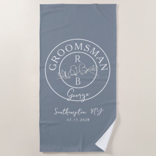 Dusty Blue Monogram Groomsman Beach Towel