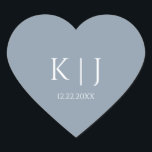 Dusty Blue Monogram Initial Minimal Trendy Wedding Heart Sticker<br><div class="desc">Printed with monogram initials for couples in custom dusty blue color great for weddings,  engagements,  anniversay etc (which you can edit,  change and personalize) in simple,  elegant design!</div>