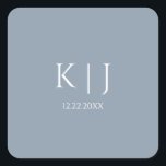 Dusty Blue Monogram Initial Minimal Trendy Wedding Square Sticker<br><div class="desc">Printed with monogram initials for couples in custom dusty blue color great for weddings,  engagements,  anniversay etc (which you can edit,  change and personalize) in simple,  elegant design!</div>