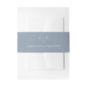 Dusty Blue Monogram Initial Wedding Invitation Belly Band