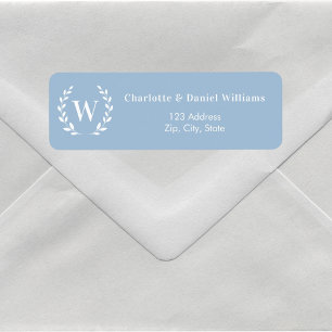 Dusty blue monogram initial wreath return address