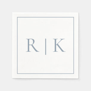 Dusty Blue Monogram Initials Classy Wedding Napkin
