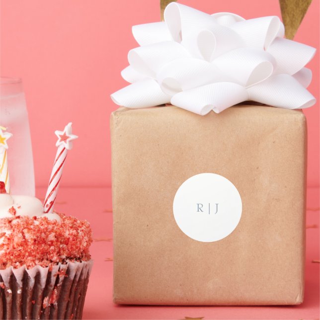 Dusty Blue Monogram Initials Minimal Wedding Classic Round Sticker (Party)