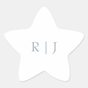 Dusty Blue Monogram Initials Minimal Wedding Star Sticker