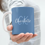 Dusty blue monogram initials name coffee mug<br><div class="desc">A dusty blue coloured background.  Personalise and add your first name and monogram initials.</div>
