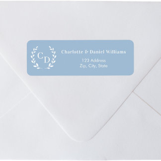Dusty blue monogram initials wreath return address