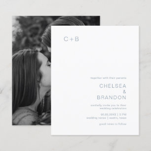 Dusty Blue Monogram Modern Budget Wedding Invite