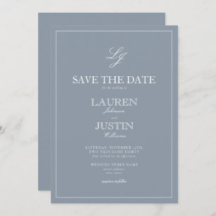 Dusty Blue Monogram Modern Script Save the Date Invitation