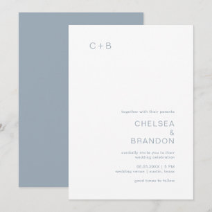 Dusty Blue Monogram Modern Wedding Invitation