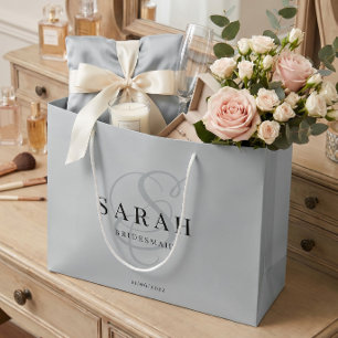 Dusty Blue Monogram Personalised Bridesmaid Large Gift Bag