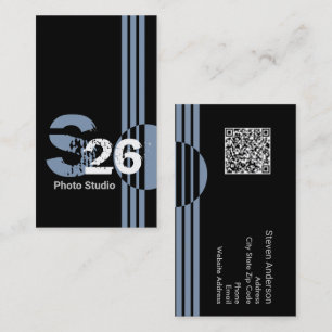 Dusty blue monogram QR code abstract geometric Business Card