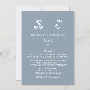 Dusty Blue Monogram Script Minimal Elegant Wedding Invitation