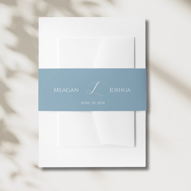 Dusty Blue Monogram Wedding Belly Band Invitation Belly Band (Creator Uploaded)