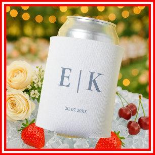Dusty Blue Monogram Wedding Can Cooler