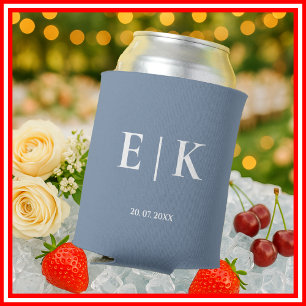 Dusty Blue Monogram Wedding Can Cooler