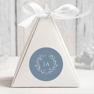 Dusty Blue Monogram Wedding Classic Round Sticker